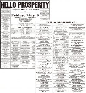 A vintage playbill for "Hello Prosperity"