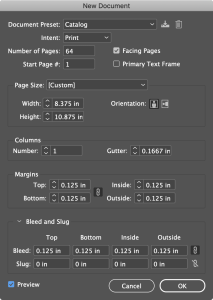 A screenshot of what a new document setup looks like in InDesign. 