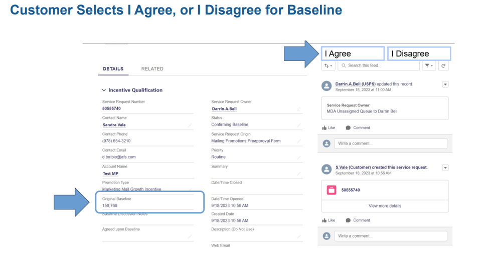 A screenshot of the process for initiating a mail growth discount with USPS