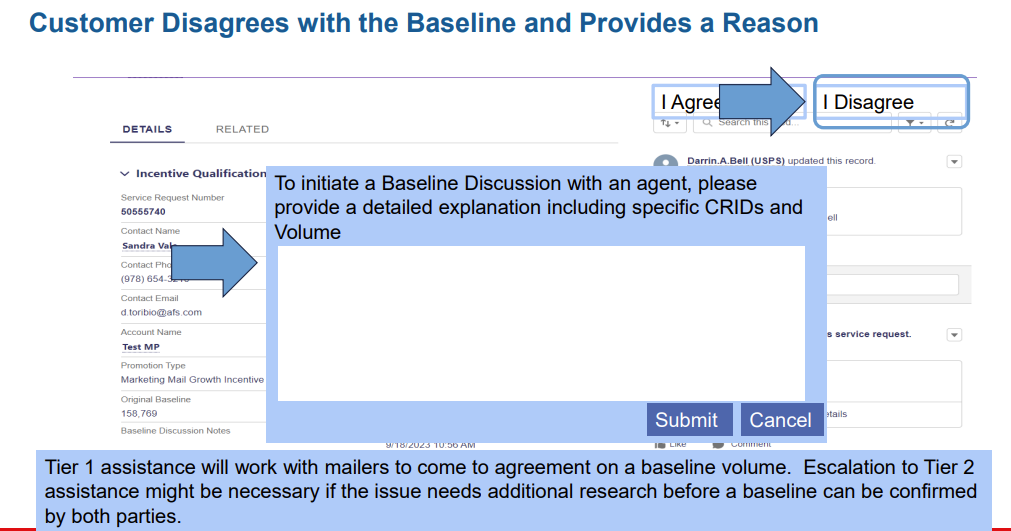 A screenshot of the process for initiating a mail growth discount with USPS