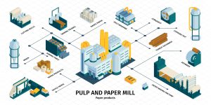 A graphic illustration of the pulp and paper mill process