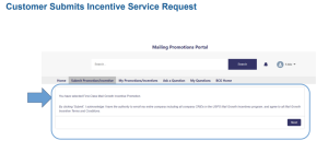 A screenshot of the process for initiating a mail growth discount with USPS