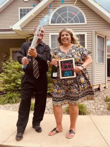 Laurie Cupp with her husband celebrating being "empty nesters"