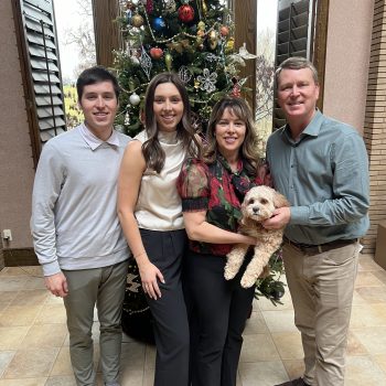 Photo of Don Walsworth with his son, daughter, wife and dog.