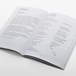 A magazine spread open with text