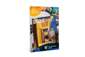 A magazine cover titled "unique homes media"
