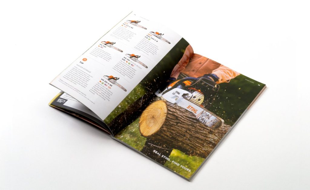 An open spread of a Stihl catalog